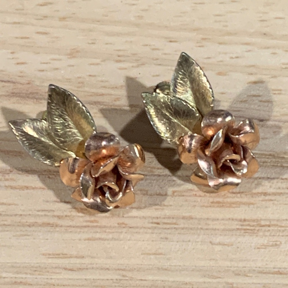 Krementzl Rose Earrings Women OS Vintage 12K Gold Filled Screw Back Floral Rose